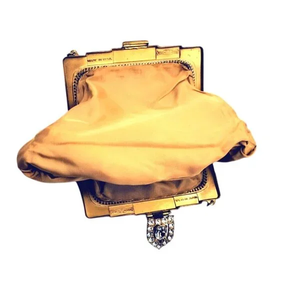 Whiting & Davis Vintage Bag Gold Mesh Evening Handbag With Rhinestone Clasp & Ch - Picture 9 of 10